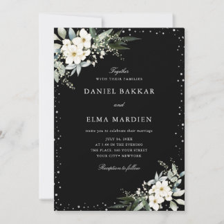 Invitation Mariage Floral Boho Noir Élégant Moderne 