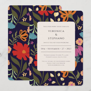 Invitation Mariage floral boho tendance coloré clair