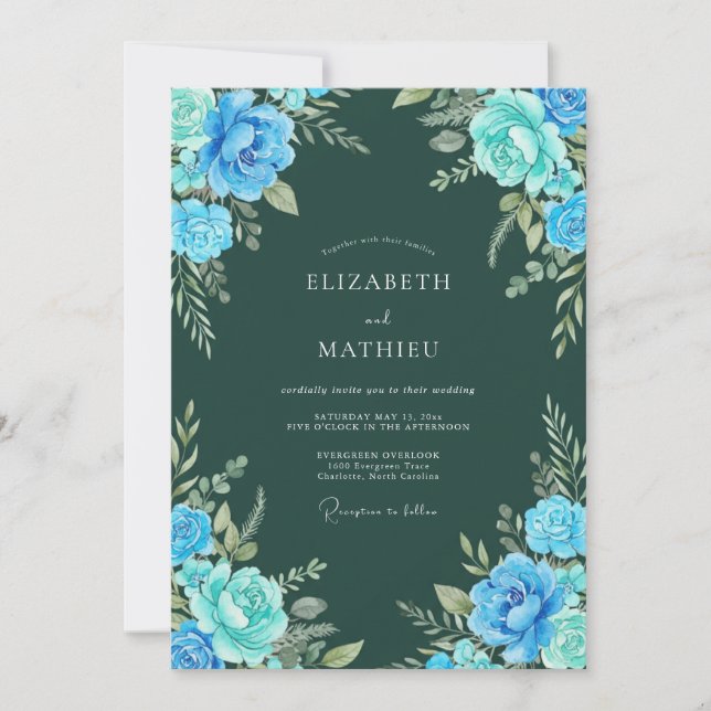 Invitation Mariage Floral Bois Bleu (Devant)