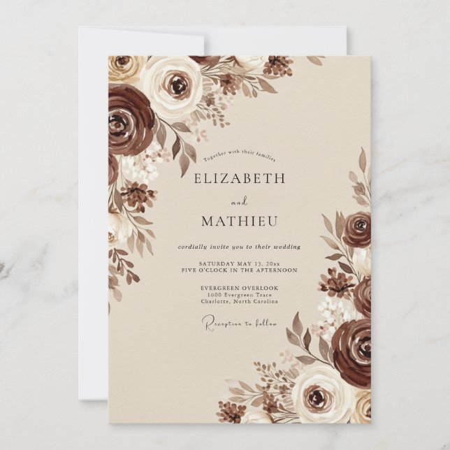 Invitation Mariage Floral Bois Brun (Devant)