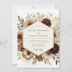 Invitation Mariage Floral Bois Brun