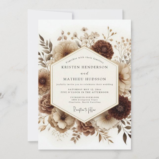 Invitation Mariage Floral Bois Brun (Devant)
