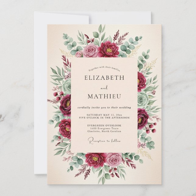 Invitation Mariage Floral Bois de Bourgogne (Devant)