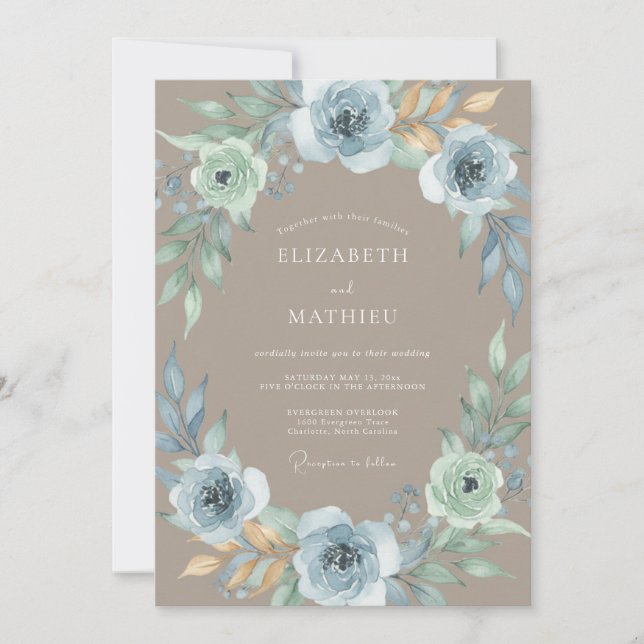 Invitation Mariage Floral Bois de Ciel Bleu (Devant)