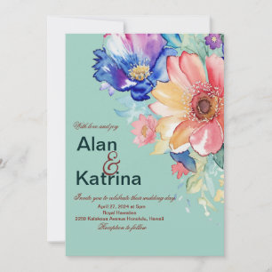 Invitation Mariage Floral Bold Vert Menthe