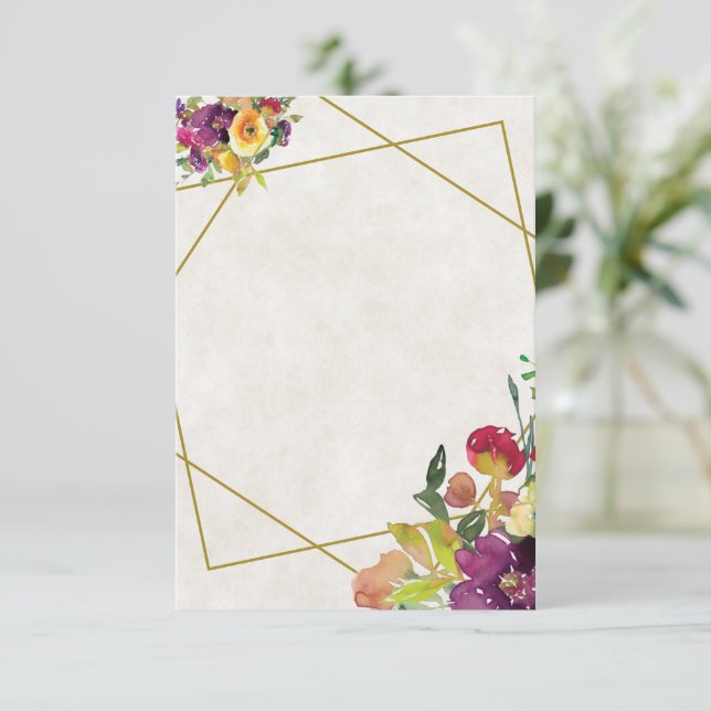 Invitation Mariage floral bordeaux et jaune vierge  (Debout devant)