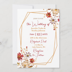 Invitation Mariage Floral Bordeaux et Or