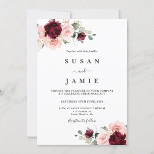 Invitation Mariage floral bordeaux et roux