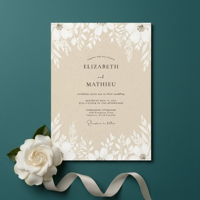 Invitation Mariage floral botanique à la crème (Créateur téléchargé)