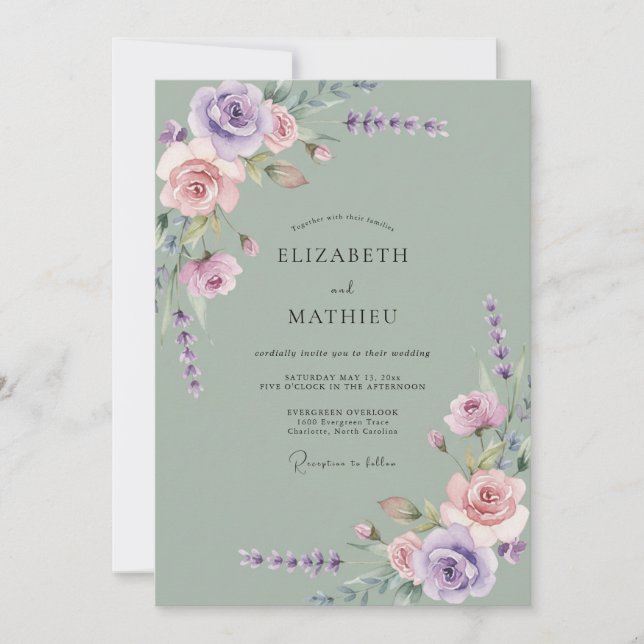 Invitation Mariage Floral Botanique à la Lavande (Devant)
