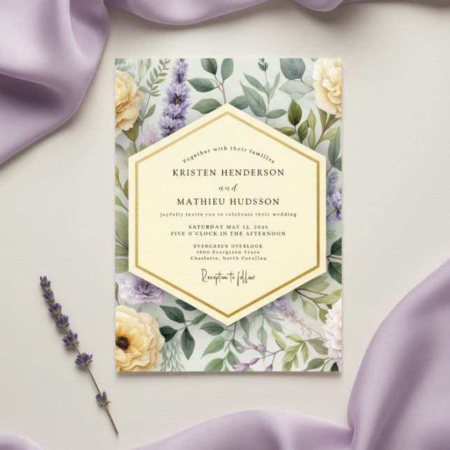 Invitation Mariage Floral Botanique à la Lavande (Créateur téléchargé)