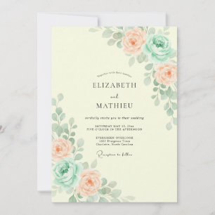 Invitation Mariage Floral Botanique à la Pêche et à la Menthe