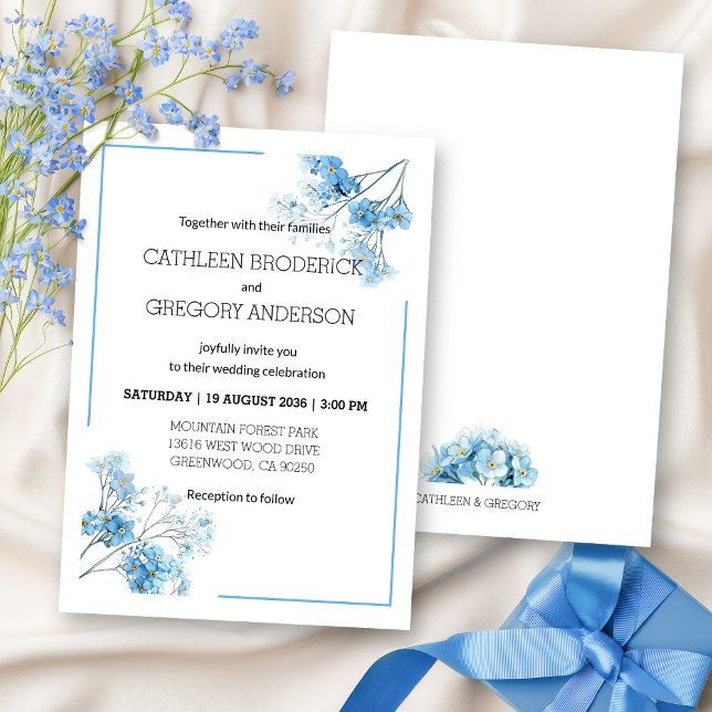 Invitation Mariage Floral Botanique à l'Aquarelle Bleu Clair (Créateur téléchargé)