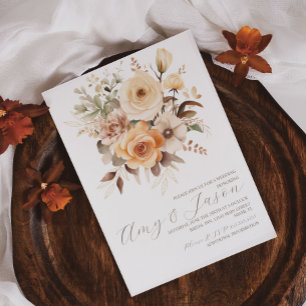 Invitation Mariage Floral Botanique Beige Brun Neutre