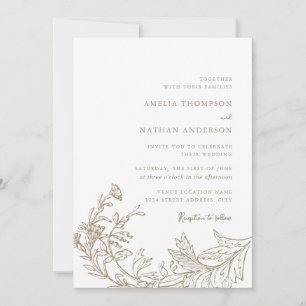 Invitation Mariage Floral Botanique Beige Vintage  