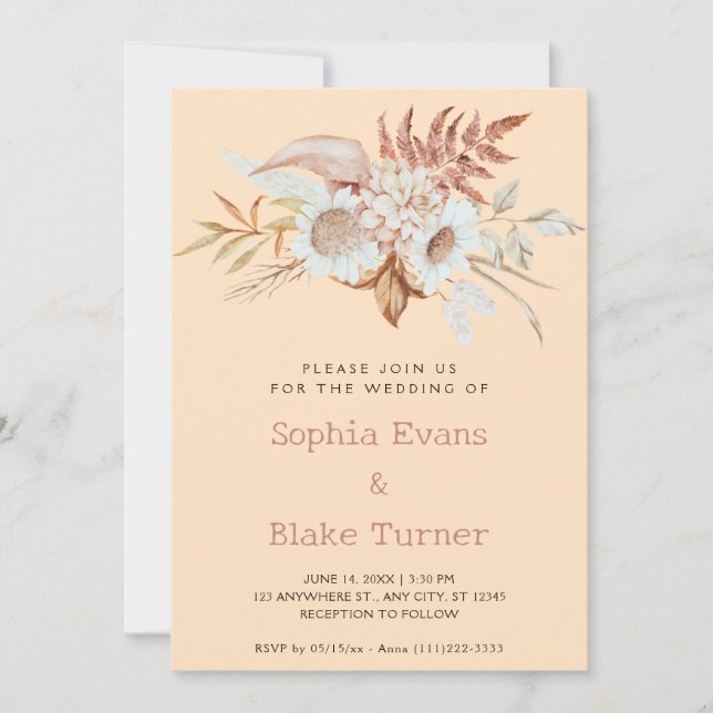 Invitation Mariage Floral Botanique Bisque Campagnard Rustiqu (Devant)