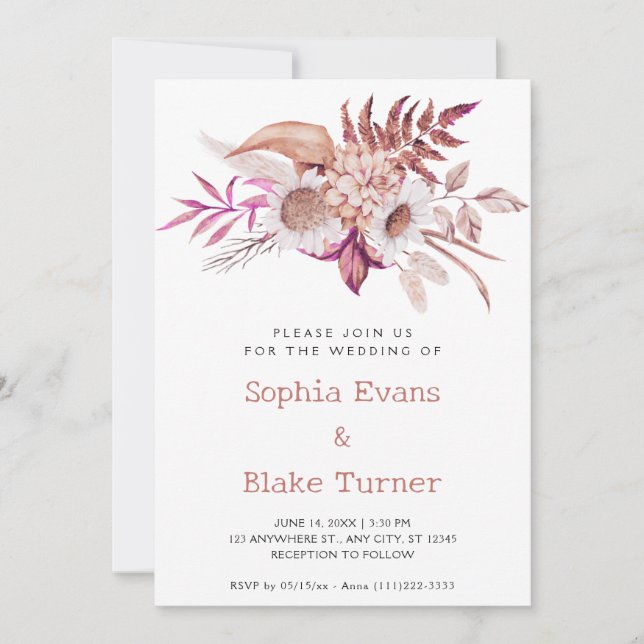 Invitation Mariage floral botanique blanc de style campagnard (Devant)
