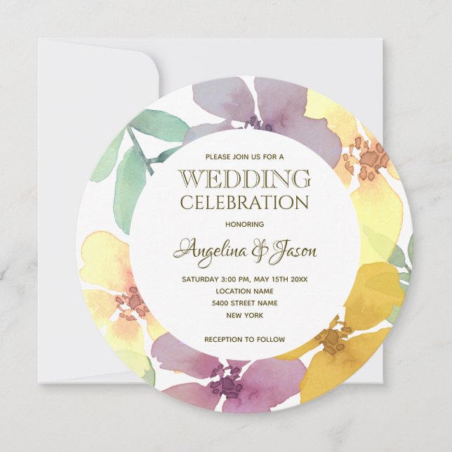 Invitation Mariage Floral Botanique Bohème Violet (Devant)