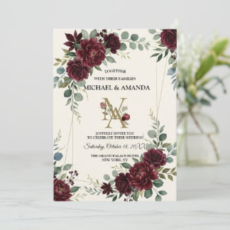 Invitation Mariage floral botanique élégant de rose de Bourgo