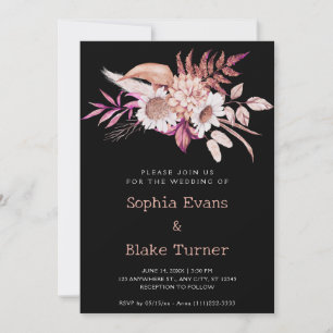 Invitation Mariage Floral Botanique Moderne de Campagne Noir