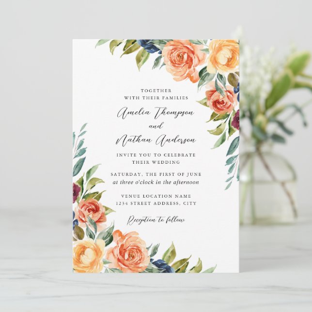 Invitation Mariage floral botanique multicolore (Debout devant)