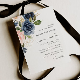 Invitation Mariage Floral Botanique Navy Blush