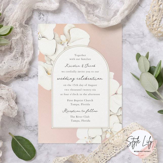 Invitation Mariage Floral Botanique Orchidée Rose Blanc (Créateur téléchargé)