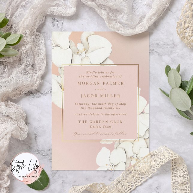 Invitation Mariage Floral Botanique Orchidée Rose Gold (Créateur téléchargé)