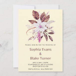Invitation Mariage Floral Botanique Rose et Brun de Soie de M