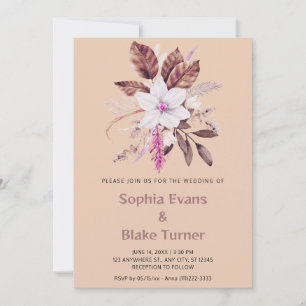 Invitation Mariage floral botanique rose et marron
