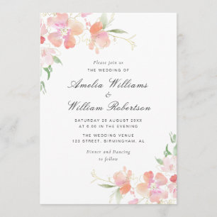 Invitation mariage floral botanique rose et or