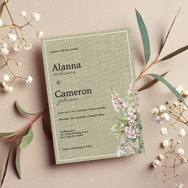 Invitation Mariage floral botanique rose et vert menthe rusti (Rustic pink mint green botanical floral wedding)