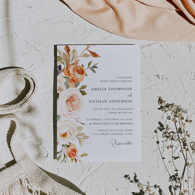 Invitation Mariage Floral Botanique Rose Pêche (Créateur téléchargé)