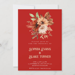 Invitation Mariage Floral Botanique Rouge Cramoisi Rustique d
