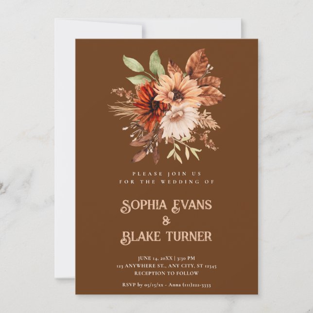 Invitation Mariage Floral Botanique Rustique Caramel d'Automn (Devant)