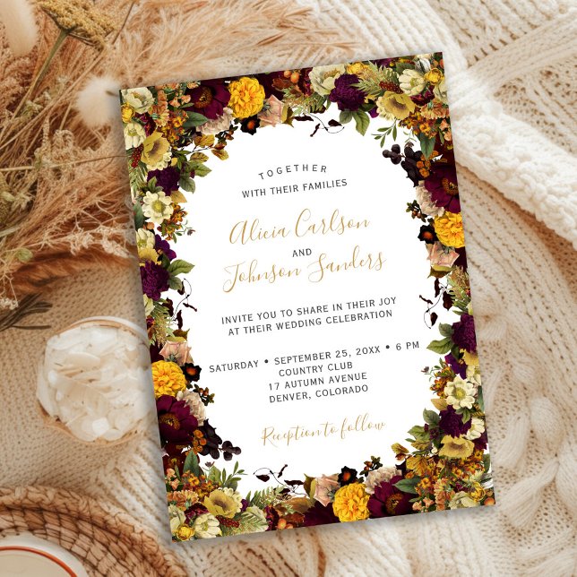 Invitation Mariage floral botanique rustique d'automne (Créateur téléchargé)