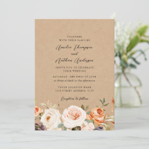 Invitation Mariage Floral Botanique Rustique Orange Brûlé