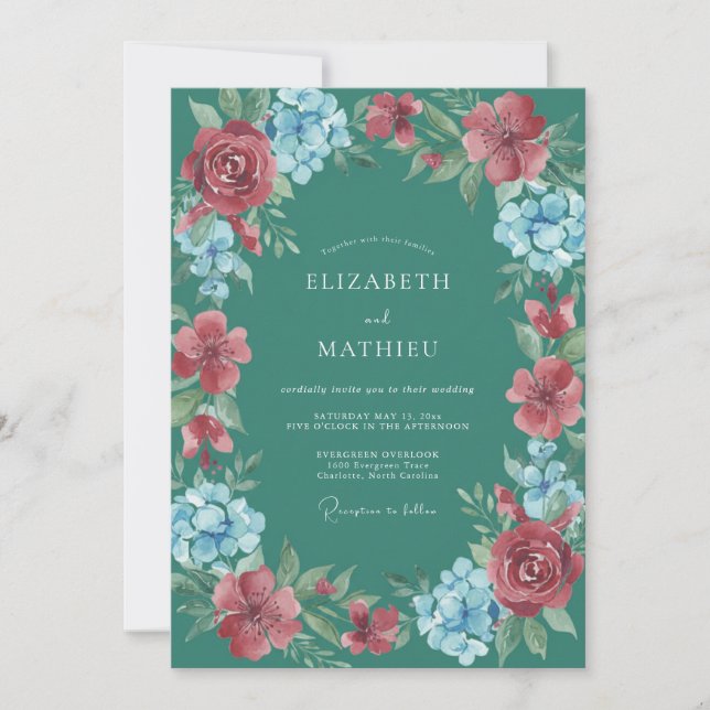 Invitation Mariage Floral Botanique Sérénité Saphyr (Devant)