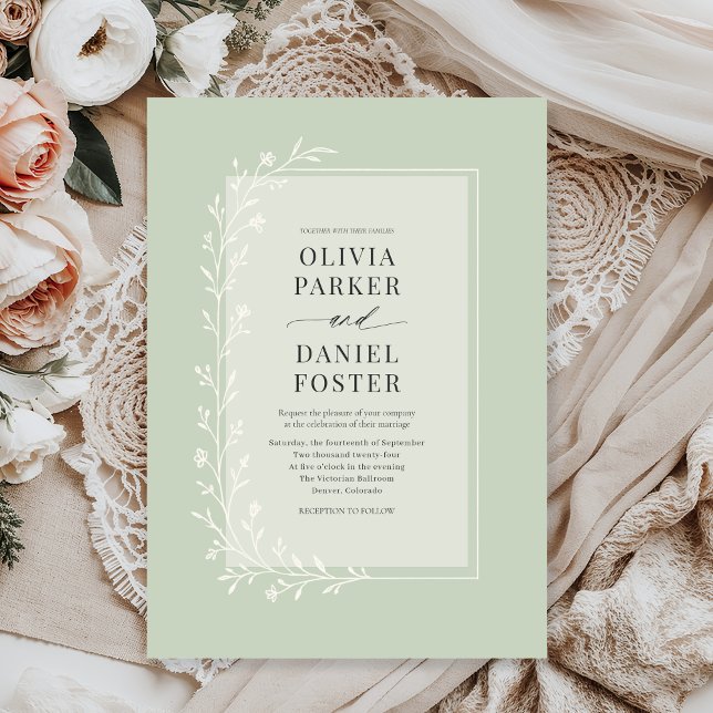 Invitation Mariage floral botanique vert sauge (Créateur téléchargé)