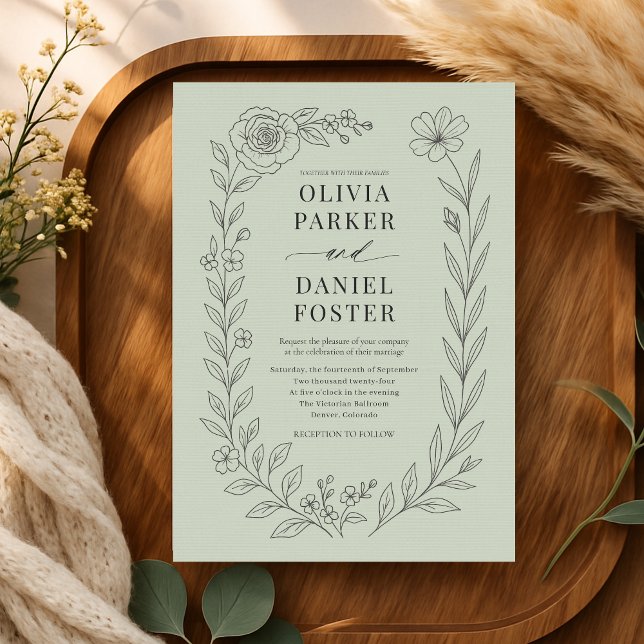 Invitation Mariage Floral Botanique Vert Sauge (Créateur téléchargé)
