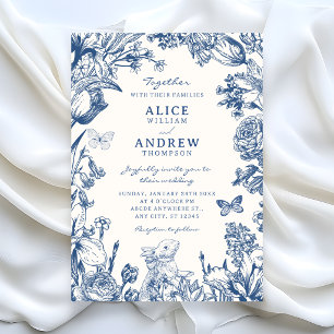 Invitation Mariage floral botanique vintage blanc bleu