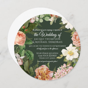 Invitation Mariage floral botanique vintage de rose blanc de
