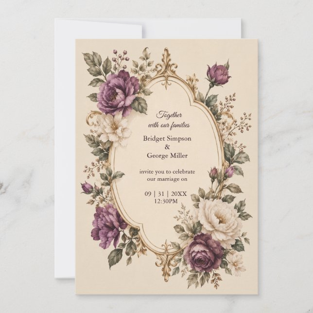Invitation Mariage Floral Botanique Violet Conte de Fée Médié (Devant)