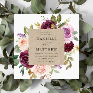 Invitation Mariage Floral Bourgeois Rose et Bourgogne