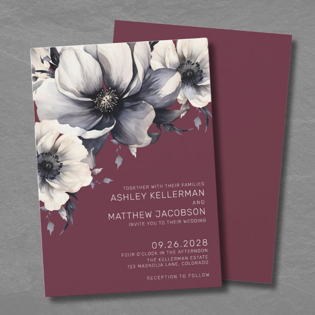 Invitation Mariage Floral Bourgogne (Fall Romantic Burgundy Floral Wedding Invitation)