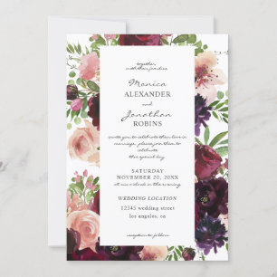 Invitation Mariage Floral Bourgogne & Blush