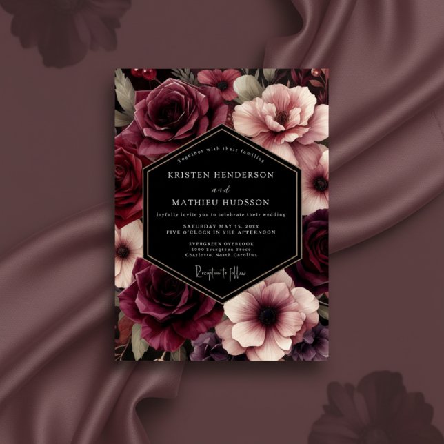 Invitation Mariage Floral Bourguignon (Créateur téléchargé)