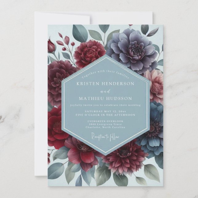 Invitation Mariage Floral Bourguignon Arrivé (Devant)