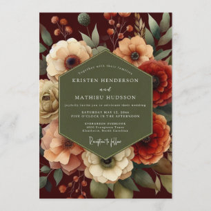 Invitation Mariage Floral Bourguignon aux Pêches