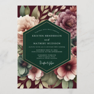 Invitation Mariage Floral Bourguignon & Émeraude Moody